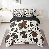 Picture of 7 Piece Cow Print Bed in a Bag Adult Women Brown Highland Cow Print Sheet Set for Boys Girls Western Room Bedding Set with Comforter Wild Animal Farmhouse Milk Cow Print Cushion Covers, Queen