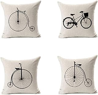 ABSOP Old Bicycle Pillow Covers 18x18 4 Pack Penny Farthing Throw Pillow Cover