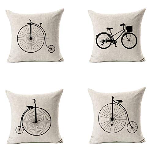 ABSOP Old Bicycle Pillow Covers 18x18 4 Pack Penny Farthing Throw Pillow Cover