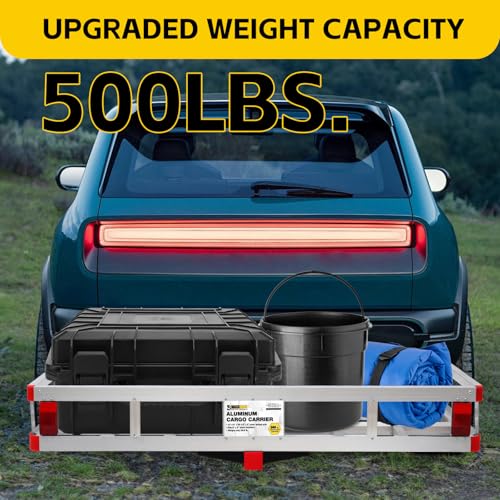 MaxxHaul 70108 Aluminum Cargo Carrier With High Side Rails- Trailer Hitch Mount For RV's, Trucks, SUV's, Vans, Cars With 2" Hitch Receiver - 500-lb Load Capacity, Grey, 49" x 22.5" by MAXXHAUL - Image 4