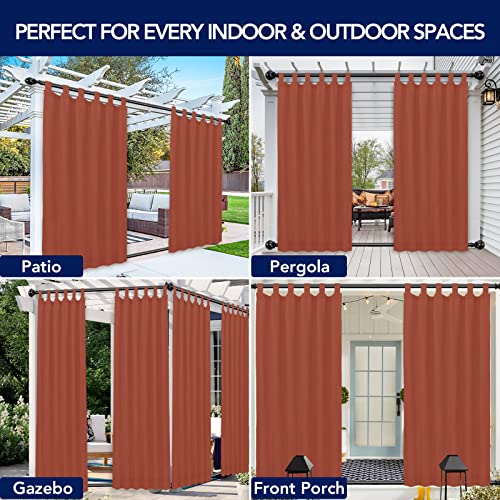 Purefit Outdoor Curtains For Detachable Sticky Tab Top Patio Waterproof/Weatherproof, Uv And Fade Resistant Outside Curtains For Gazebo, Porch, Pergola, Privacy Curtain, 54X84 In, 2 Panels, Terra Red #TOP5