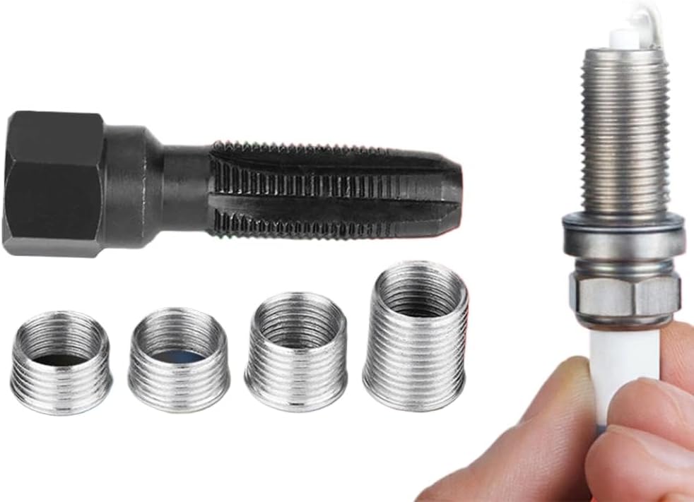 5Pcs Carbon Steel Spark Plug Re Thread Tap Tools with Inserts for 14mm Sparking Plugs Repair
