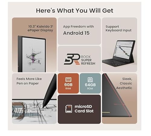 بوكس نوت اير 5 سي 10.3 بوصة جهاز قراءة كتب إلكترونية | أندرويد 15 | 6 جيجابايت رام + 64 جيجابايت | قلم لمس Pen3 متضمن | باقة: غطاء + أطراف قلم إضافية (5 أطراف قلم في العلبة)