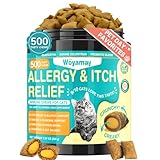 Woyamay Cat Allergy Relief for Cats, 500 Crunchy & Creamy Anti-Itch and Immunity Chews for Itchy Skin, Paws, Eyes, Ears| Stop Licking & Scratching, Supports Seasonal Itching, Chicken Flavor