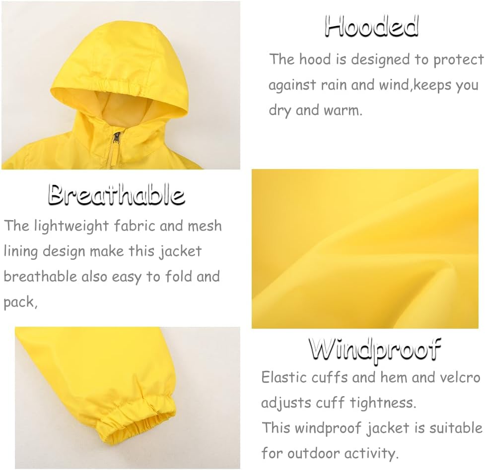 SNOW DREAMS Boys Waterproof Rain Jacket Windbreaker Lightweight Coat Kids Raincoat Outerwear