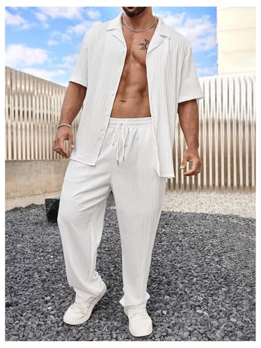 SOLY HUX Men's Plus Size 2 Piece Outfits Summer Short Sleeve Button Down Shirt and Pants Set4