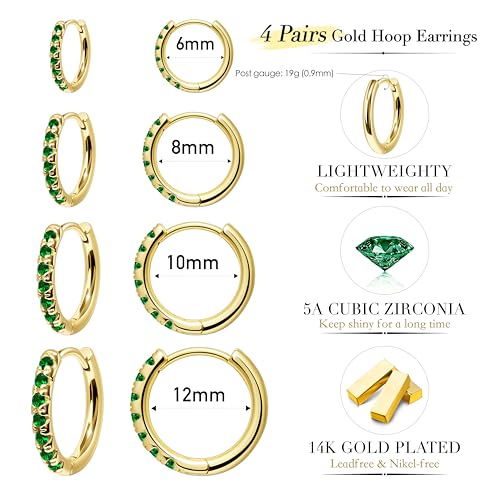 Image of Small Gold Huggie Hoop Earrings Set for Women Men Hypoallergenic 14K Plated Stack Cartilage Earrings, Sterling Silver Multiple Piercing Lightweight Mini Thin Cute Dainty Trendy Jewelry Gifts for Women