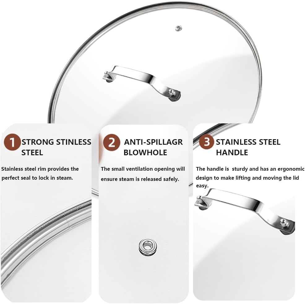 12 InchTempered Glass Lid, Cooking Pot Lid with Stainless Steel Handle for Pots,Pans and Skillets (12 Inch)