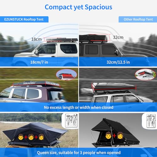 EZUNSTUCK Lightweight Hard Shell Rooftop Tent for Cars, Waterproof & Breathable, with Moisture-Proof Mattress, Easy Setup for Camping & Travel, Fits Most Vehicles(M-Khaki)
