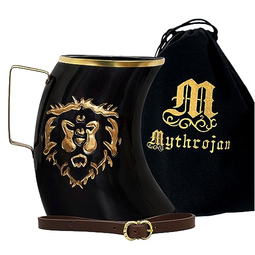 Viking Drinking Horn Mug 100% Authentic Beer Horn Tankard 1200 ML Medieval Inspired Norse Tankard Vessel With Free Leather Straps, Black