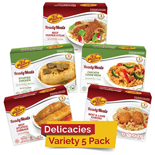 Kosher MRE Meat Meals Ready to Eat (5 Pack Variety - Beef & Chicken) Prepared Entree Fully Cooked, Shelf Stable Microwave Dinner - Travel, Military, Camping, Emergency Survival Protein Food Supply