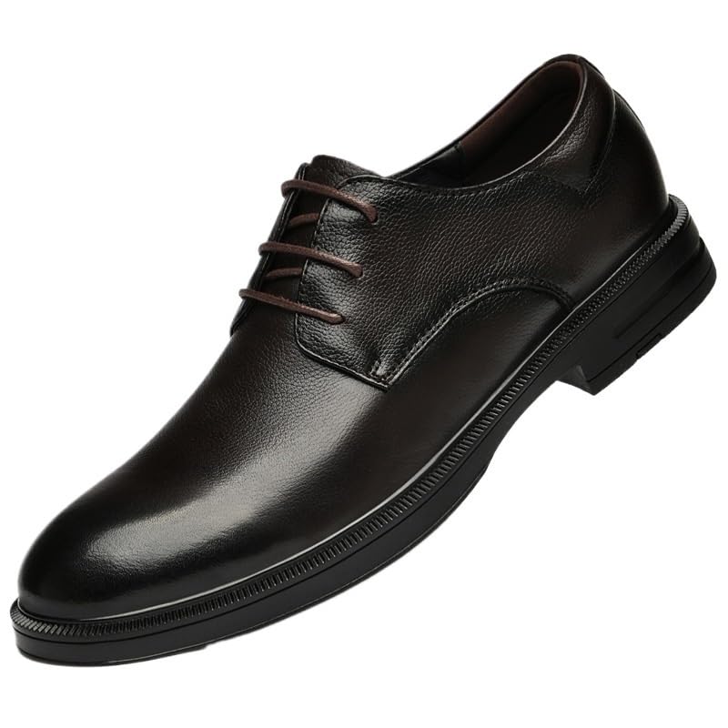 Men's Dress Shoes Fashion Patent Leather Oxford Shoes Business Wedding Lace Up Leather Shoes(Brown,9) - Main Image