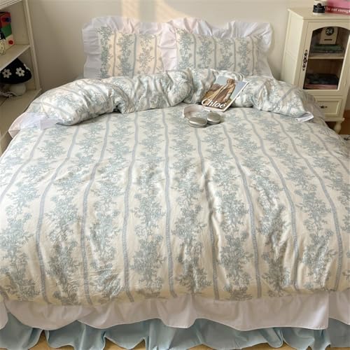 Parure de lit housse de couette 150x200cm coton lavé à volants en dentelle