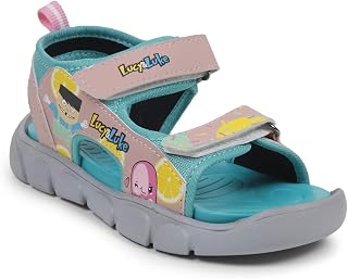 Lucy & Luke FLYNN-42 Casual Velcro Sandal For Kids - Pink, Royal Blue & Sea Green | Comfortable and Cushioned Footbed | Durable Summer Footwear for Outdoor | Ideal for Everyday Wear