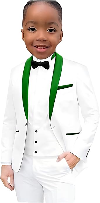 SAROULU White Boys Tuxedo Suit 3 Piece Shawl Lapel Kids Formal Suit for Boys Jacket Pants Set