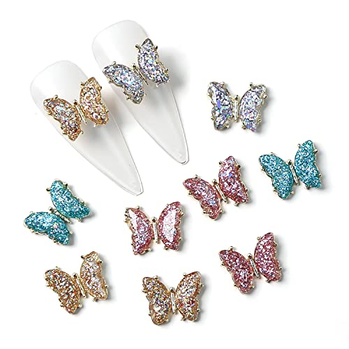 Wokoto 12Pcs Glitter Acrylic Nail Butterfly Charms For Nails Holographic 3D Butterfly Nail Charms For Acrylic Nails Nail Art Jewels Gem Stones For Women Nail Art Jewelrys Rhinestones For Nails #TOP6