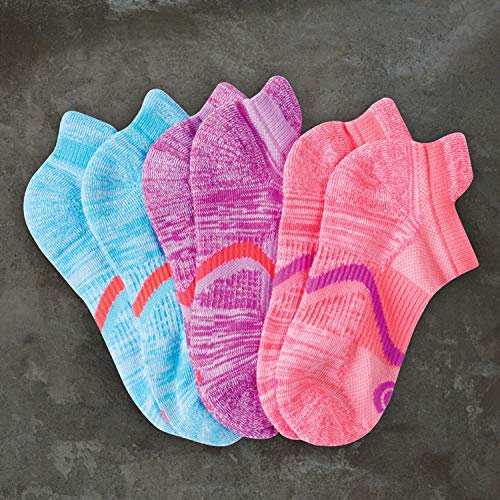 C9 Champion Girls' Heel Shield Sock, Pink/Grey/Blue, Large #TOP2