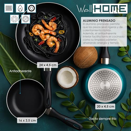 Poêles en aluminium pressé légères et conductrices Well Home set de 3 pièces - 3