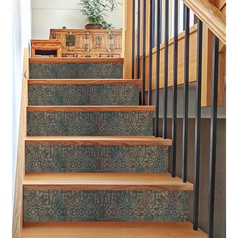 AMAZING WALL Rustic Grunge Printed Brushed Silver Stair Sticker Peel and Stick Self-Adhesive Step Riser Sticker Home Decor Wall Sticker 6 PCS Cover