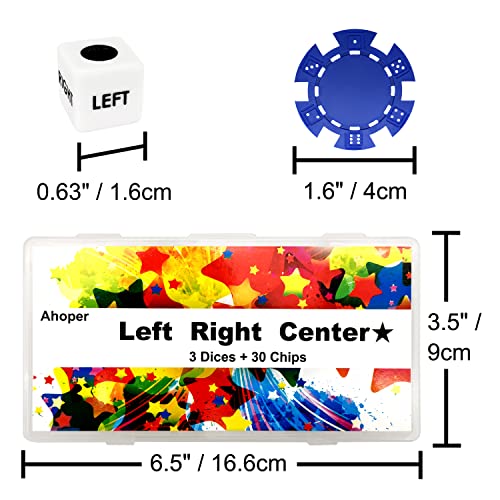 Left Right Center Dice Game Prime Set With 3 Dices+30 Professional Poker Chips, 11.5 Gram Casino Chips. Left Right Center Dice Game With Large Poker Chips. (Blue) #TOP4
