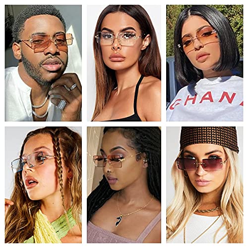 Nidovix Rimless Rectangle Sunglasses For Women Men Fashion Frameless Uv400 Protection Lens Glasses (Gradient Brown) #TOP2
