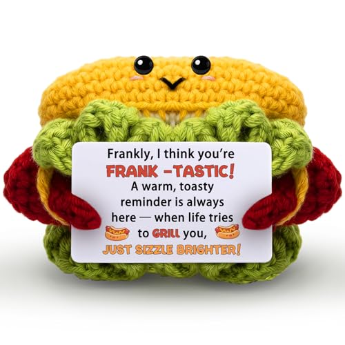 hixkvpen Hot Dog Gifts Emotional Crochet Support Hot Dog, Graduation Encouragement Gift for Women Men Friend Student Coworker Gifts for Hotdog Lovers Positive Stuffed Animal Home Desk Decor
