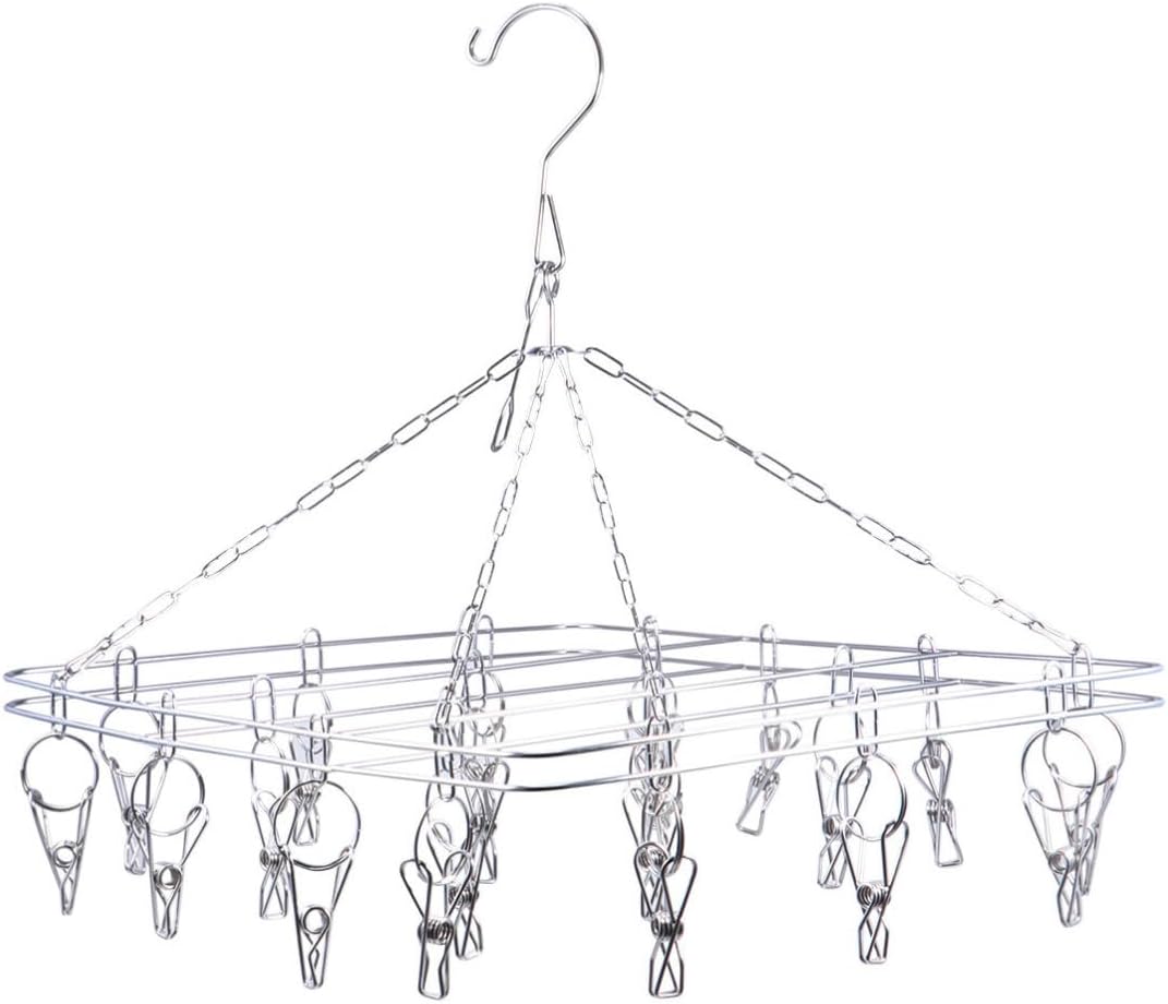 Sosoport Drying Rack Windproof with Swivel Hooks, 20 Pegs Stainless Steel