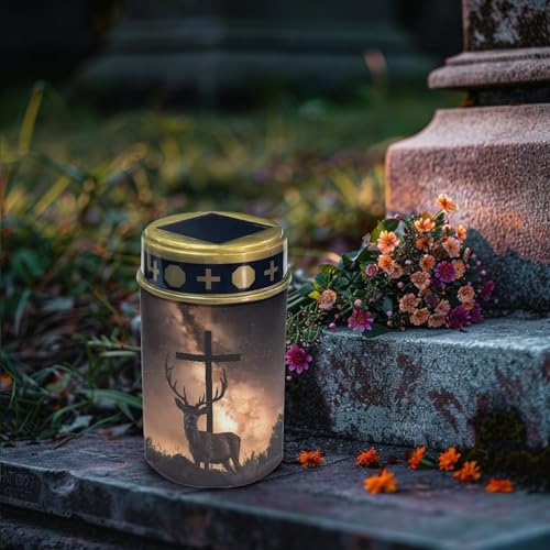 Image of Poceacles 4 PCS Cross Solar Pathway Lights - Outdoor Grave Solar Lights, Waterproof Cemetery Flameless Candles, Brown
