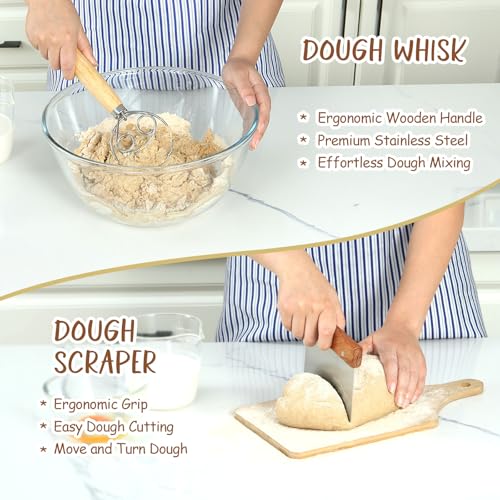 Ohuhu Sourdough Bread Starter Kit & Banneton Proofing Basket, All-in-One Set with 9" Round & 10" Oval Baskets & Tools to Bake, for Beginner to Professional Bakers, Gift for Mother by Ohuhu - Image 4