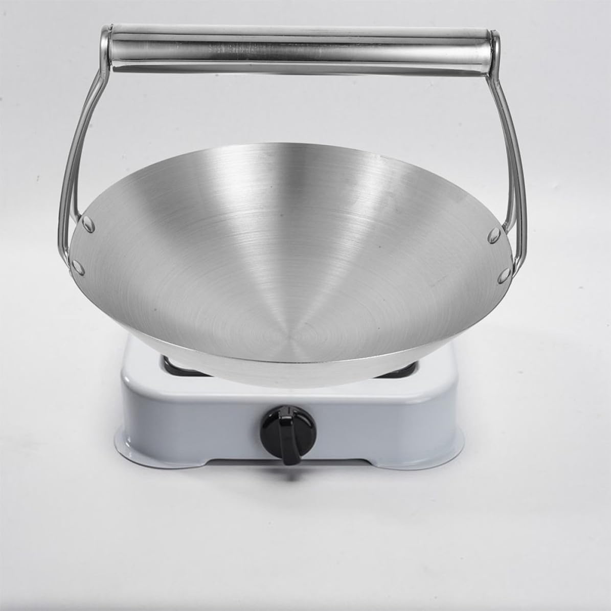 Artibetter Wok à Fond Plat en Acier Inoxydable 12,5 Pouces Argenté