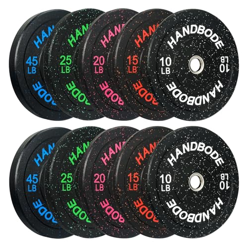 HANDBODE Bumper Plates High-Bounce Olympic Weight Plates, Colored crumb rubber plate for Weight Lifting and Strength Training 230LB