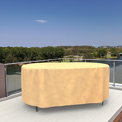 Budge P5A20Sf1 All Seasons Oval Patio Table Cover Lightweight, Uv-Resistant, Medium-28 H X 72" L X 42" W, Tan #TOP6