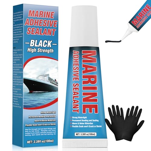 Black Marine Sealant High Bond Strength Marine Silicone Sealant Fast Cure UV Resistant Waterproof Marine Adhesive for Boats Hulls Decks 3.38 oz