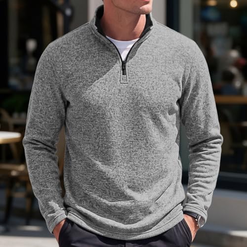 Elneeya 1/4 Zip Pullover Mens Fleece Lined Textured Retro Fall Sweatshirt - image 2