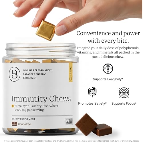 BIG BOLD HEALTH HTB Immunity Chews – Organic Himalayan Tartary Buckwheat Supplement to Support Natural Energy & Immune Function - Chocolate Flavor with Zinc, Magnesium & Vitamins (60 Chews)