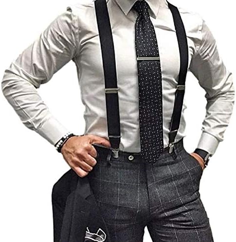 Mens Suspender Braces Unisex Tuxedo Suspenders X-Back Trouser Style Trend, Black, 1200mm Long x 35mm Wide