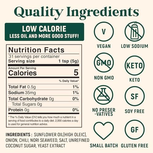 Homiah Sambal Chili Crunch, 6 Oz - Vegan Low Sodium Less Oil Gluten-Free Sambal Oelek, Non-GMO, Spicy Chili Crisp Topping with Seaweed - Mild