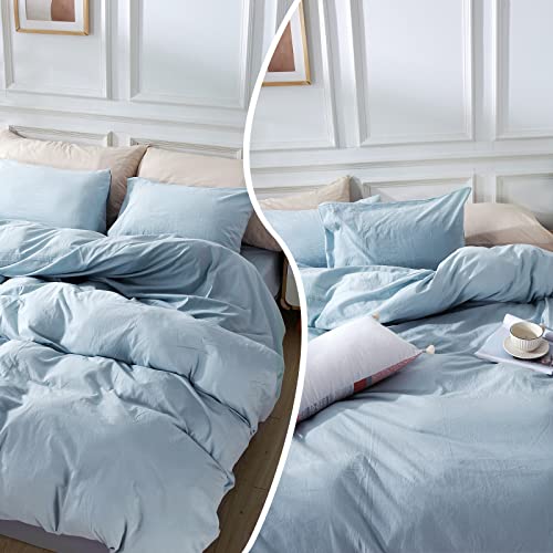 Nexhome Pro Duvet Cover Set King Size Linen Look Textured Organic Natural 100% Washed Cotton Duvet Cover 3 Pieces Bedding Set With Zipper Closure, Breathable, Soft, Light Baby Blue (No Comforter) #TOP1