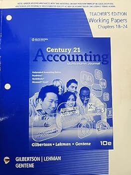 Paperback Century 21 Accounting: Multicoumn Journal, Teacher's Edition, Working Papers Chapters 18-24, c. 2014, 9781111578831, 1111578834 Book