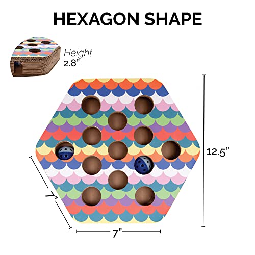 Image of Furhaven Pet Furniture for Cats and Kittens - Tiger Tough Hexagon Corrugated Cat Scratcher Interactive Busy Box Pet Toy with Catnip, Rainbow Scales, One Size