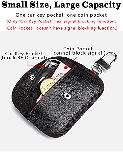 VAWcornic 2 Pack Faraday Pouch for Car Keys, Genuine Leather Faraday Bag Keyless Car Key Signal Blocker Pouch RFID Blocker Bag for Car Security, Anti-Theft Remote Entry Fobs Protection  Black+Red