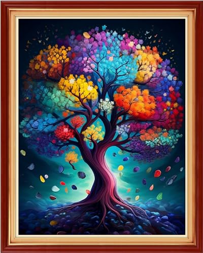 Image of Dooxvey Cross Stitch Kits for Adults Stamped Full Range of Embroidery Starter Kits for Beginners 11CT Printed Cross Stitch Patterns Needlepoint Kits Stamped Crossstitching-Colorful Tree 16x20 inch