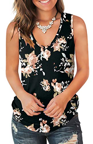 Casual Sleeveless Shirts For Womens Floral Deep V Neck Tank Tops Loose Fit Black Printed L #TOP15