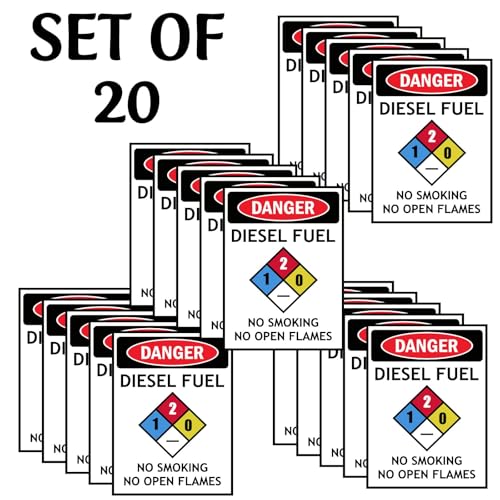 Image of CVANU Danger DIESEL FUEL No Smoking No Open Flames Warning Safety Self-Adhesive Waterproof PVC Vinyl Sign Sticker Size (11.7inchX8.3inch) Pack of 20