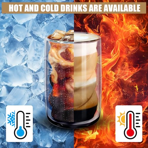 Double-Layer Transparent Glass Cups, Spiral Pattern High Borosilicate Drinking Glasses, Large-Capacity Water Cups Set of Four Suitable for Iced Drinks, Coffee, Milk Tea, Cocktails by Gugxiom - Image 3