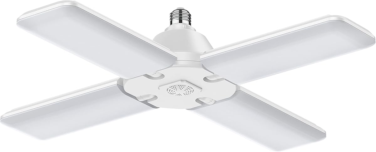 Luz LED para Garaje, Múltiples Paneles Ajustables, Base E26, Ideal para Garaje, Taller, Cobertizo, Vida útil de 25.000 Horas