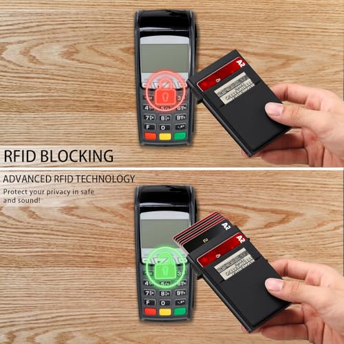 Wallet for Men Slim Card Holder, Minimalist RFID Blocking Wallet with Smart Pop-Up, Ultra-Thin Compact Front Pocket Metal Business Card Case with Money Pocket for Bills & Coins, Gifts for Men, Black3
