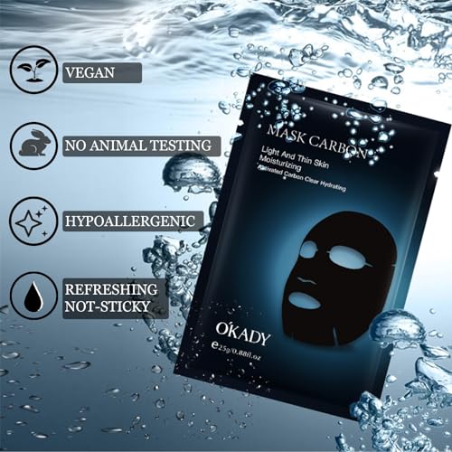 Veroa 6Pcs Activated Carbon Men Sheet Mask,Extracted Mineral Activated Carbon,Seaweed Essence,Sodium Hyaluronate,Deep Cleaning Pores,Moisturizing and Delicate Skin Anti Aging Face Mask,Vegan - Image 6