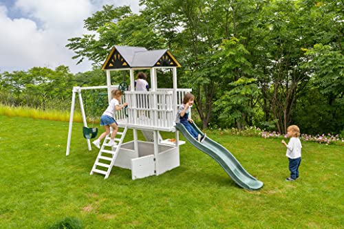 Avenlur Craftsman Modern Swing Set - Outdoor Backyard Swing: Montessori Waldorf Style Slide, Clubhouse, Fort, Gymnastic Bar, Rock Climb Wall, And More For Kids' Imaginative Play - Astm Cert. - 3-11Yr #TOP2