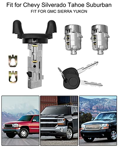 Ignition Switch Lock Cylinder And Pair Front Door Lock Cylinder With Keys Fit For Chevy Silverado Tahoe Gmc Sierra Yukon 1999-2000 Replace 704600 702912 598007 #TOP1
